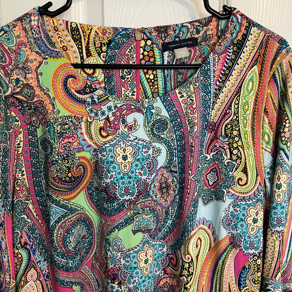 Tommy Hilfiger - paisley print, bell sleeve shift dress - Size 16 - Picture 3 of 12